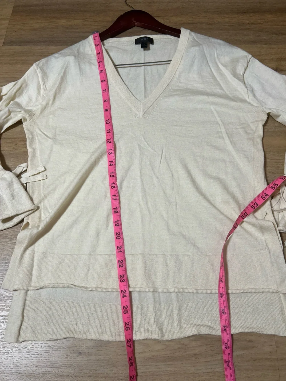 J. Crew Cream V-Neck Ruffle Cuff Long Sleeve Top